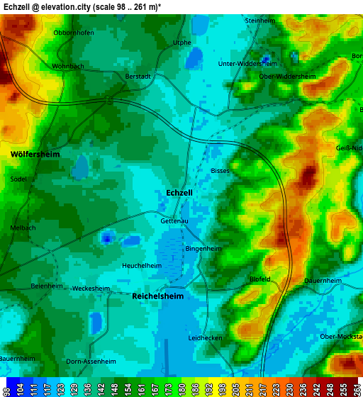 Zoom OUT 2x Echzell, Germany elevation map