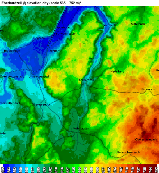 Zoom OUT 2x Eberhardzell, Germany elevation map