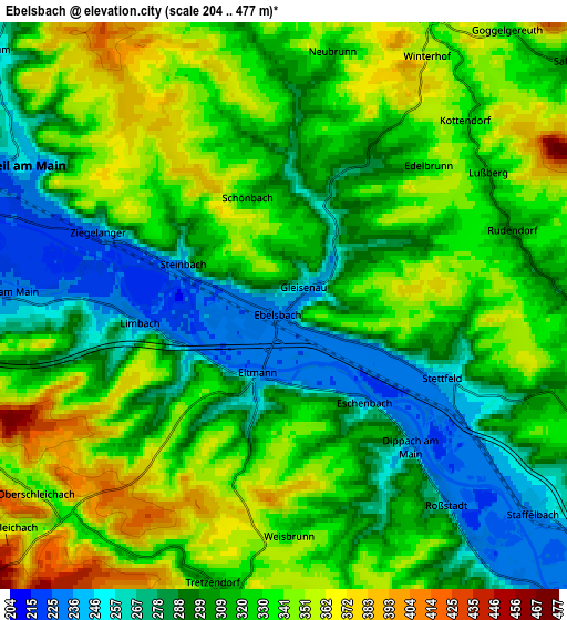 Zoom OUT 2x Ebelsbach, Germany elevation map