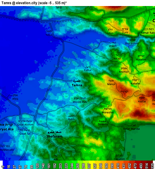 Zoom OUT 2x Tamra, Israel elevation map