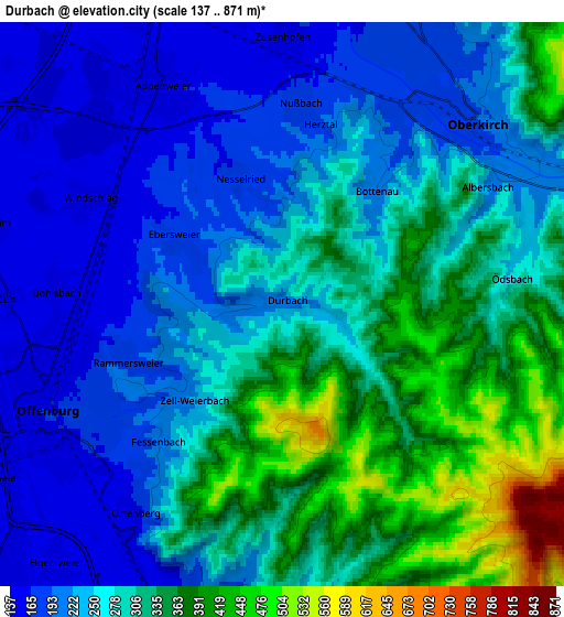 Zoom OUT 2x Durbach, Germany elevation map