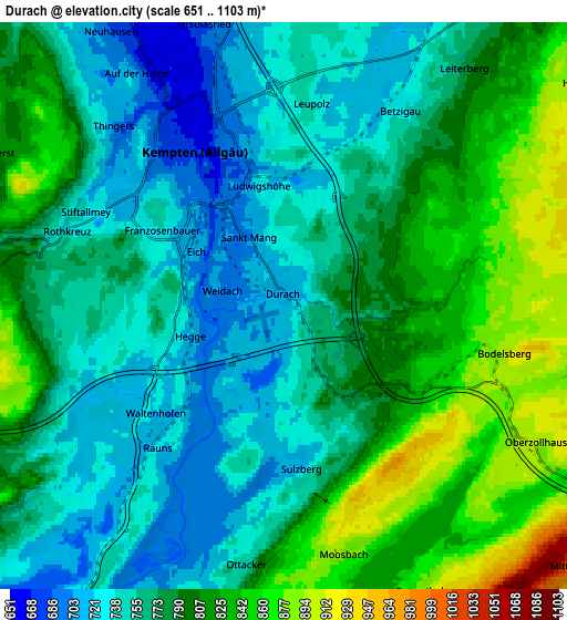 Zoom OUT 2x Durach, Germany elevation map