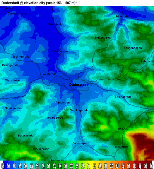 Zoom OUT 2x Duderstadt, Germany elevation map