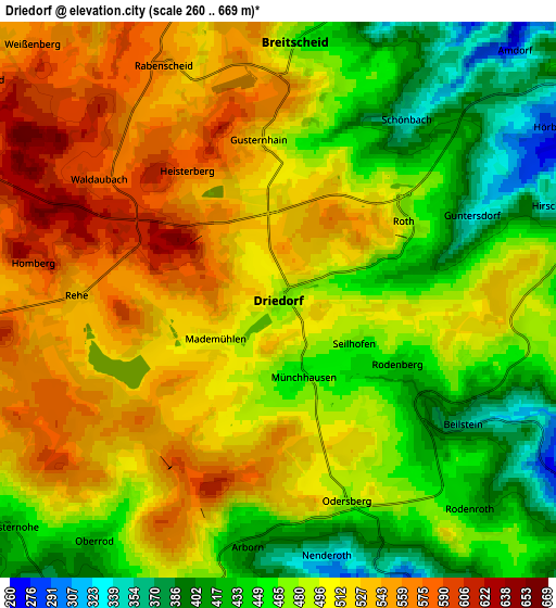 Zoom OUT 2x Driedorf, Germany elevation map