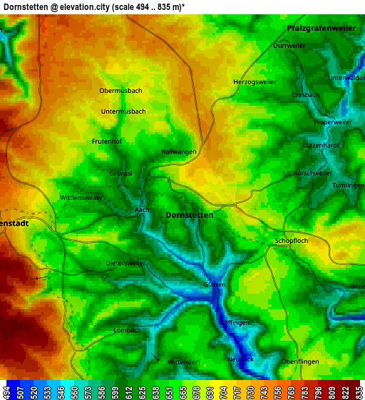 Zoom OUT 2x Dornstetten, Germany elevation map