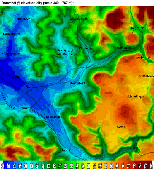 Zoom OUT 2x Donzdorf, Germany elevation map