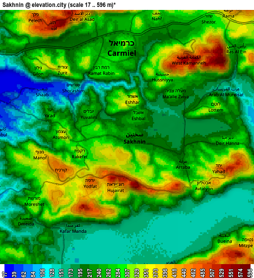 Zoom OUT 2x Sakhnīn, Israel elevation map