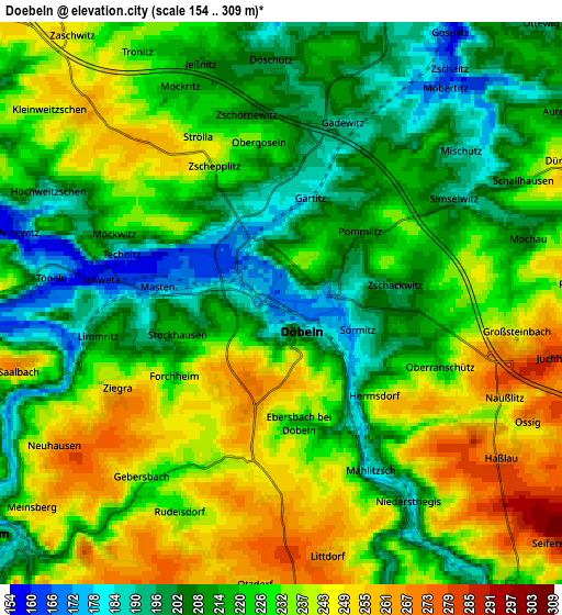 Zoom OUT 2x Döbeln, Germany elevation map