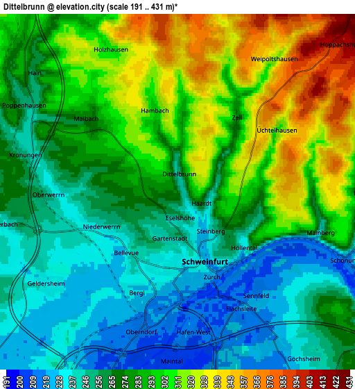 Zoom OUT 2x Dittelbrunn, Germany elevation map