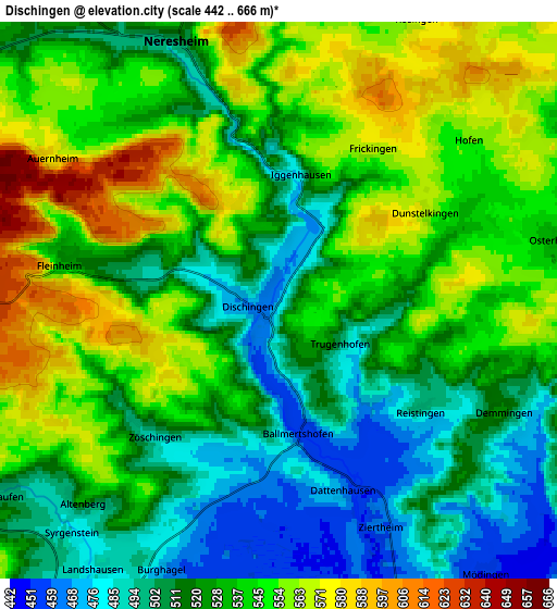 Zoom OUT 2x Dischingen, Germany elevation map