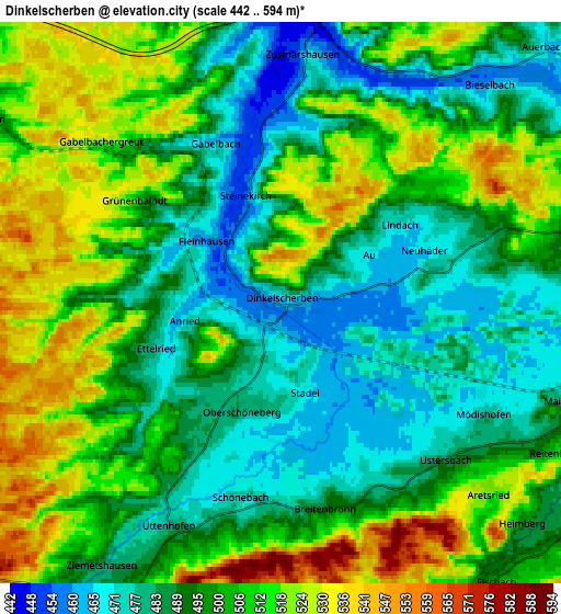 Zoom OUT 2x Dinkelscherben, Germany elevation map