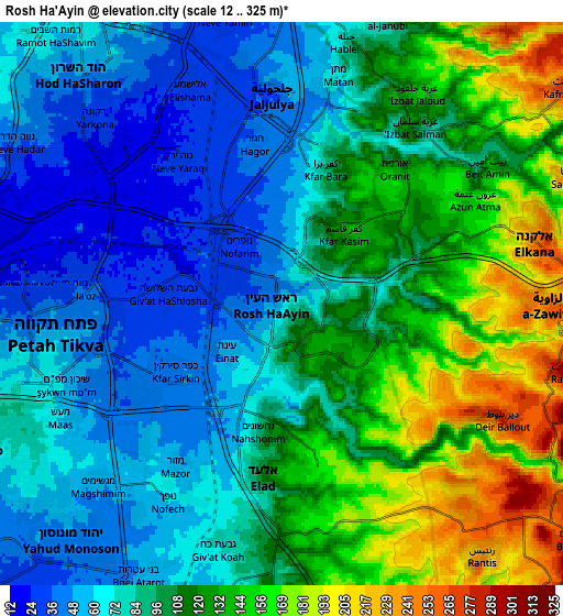 Zoom OUT 2x Rosh Ha‘Ayin, Israel elevation map