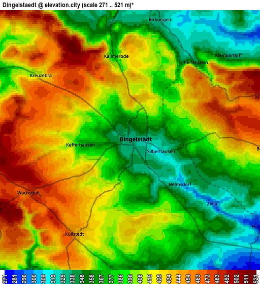 Zoom OUT 2x Dingelstädt, Germany elevation map