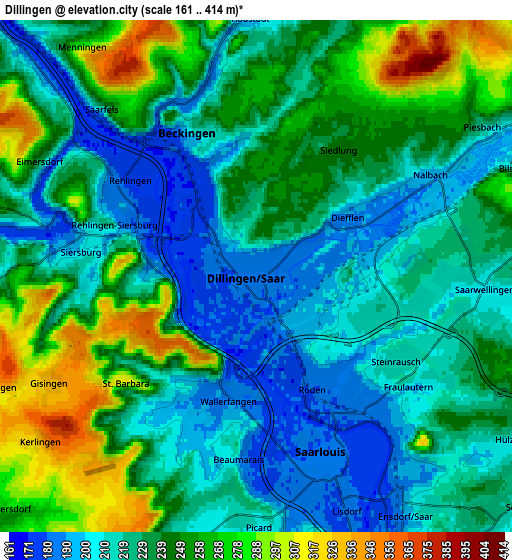 Zoom OUT 2x Dillingen, Germany elevation map