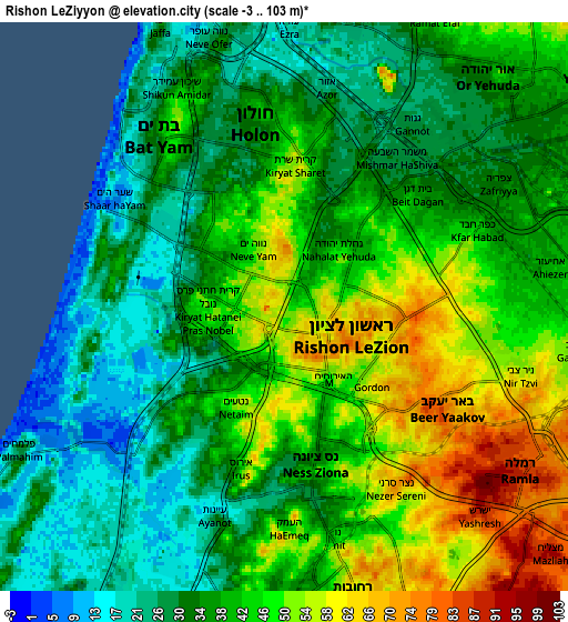 Zoom OUT 2x Rishon LeẔiyyon, Israel elevation map
