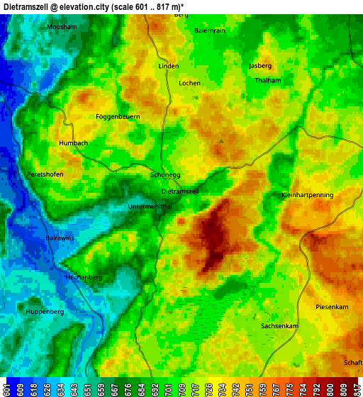 Zoom OUT 2x Dietramszell, Germany elevation map