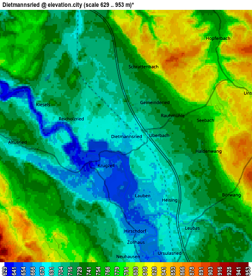 Zoom OUT 2x Dietmannsried, Germany elevation map