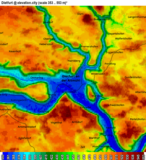 Zoom OUT 2x Dietfurt, Germany elevation map