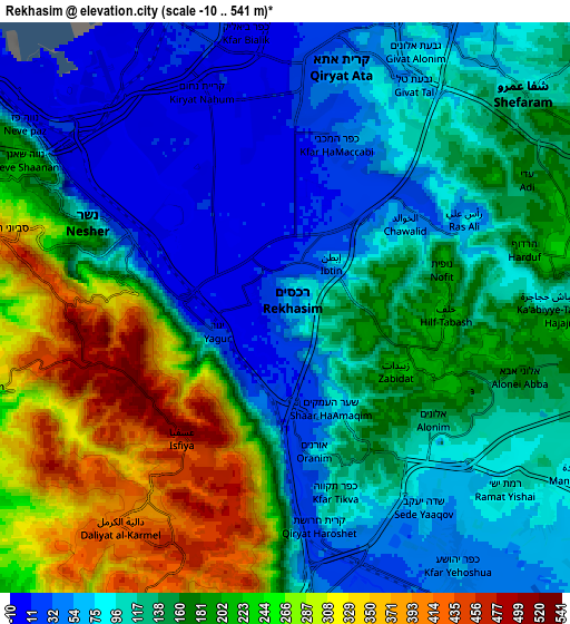 Zoom OUT 2x Rekhasim, Israel elevation map