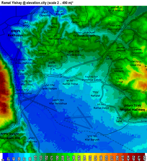 Zoom OUT 2x Ramat Yishay, Israel elevation map