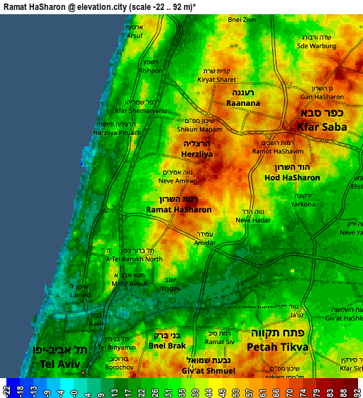 Zoom OUT 2x Ramat HaSharon, Israel elevation map