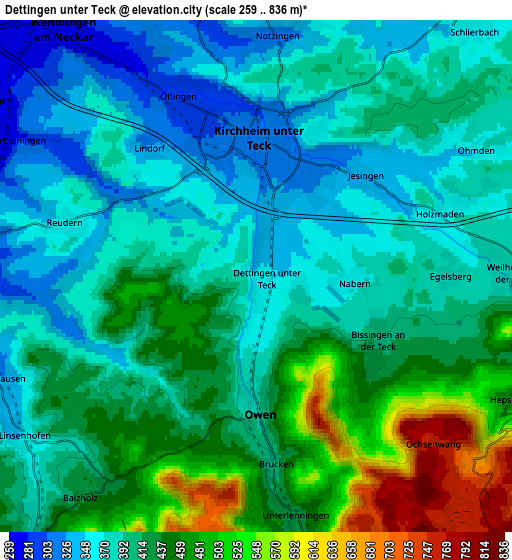 Zoom OUT 2x Dettingen unter Teck, Germany elevation map