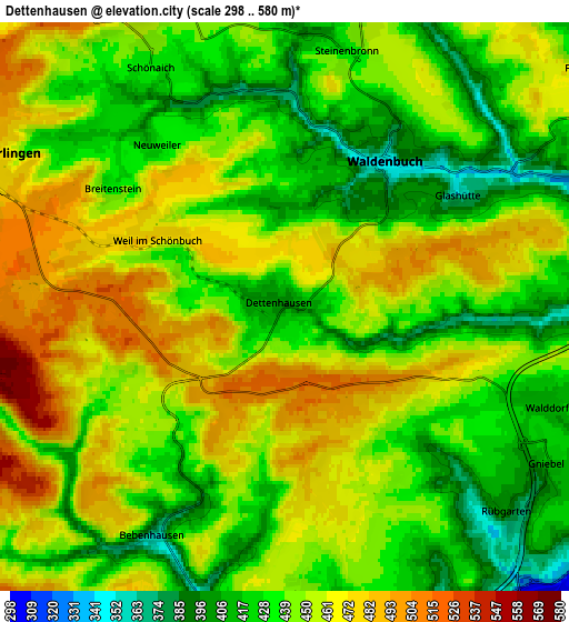 Zoom OUT 2x Dettenhausen, Germany elevation map