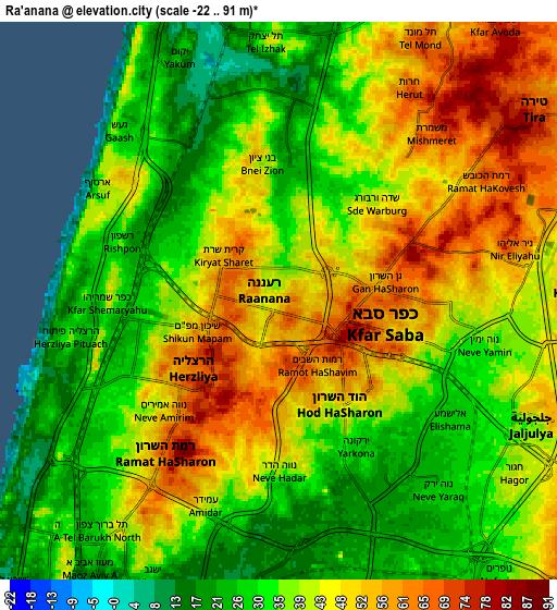Zoom OUT 2x Ra'anana, Israel elevation map