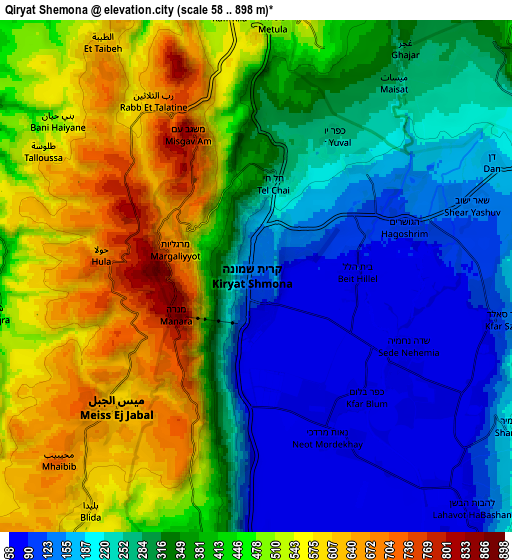 Zoom OUT 2x Qiryat Shemona, Israel elevation map