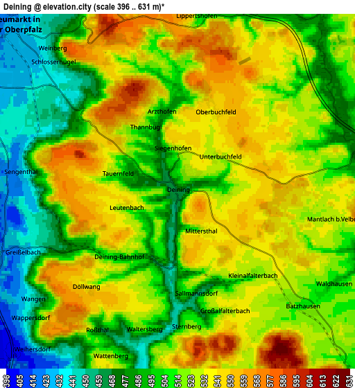 Zoom OUT 2x Deining, Germany elevation map