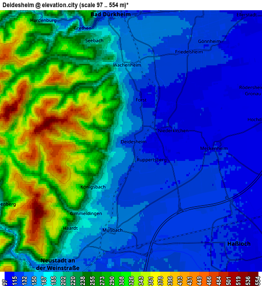 Zoom OUT 2x Deidesheim, Germany elevation map
