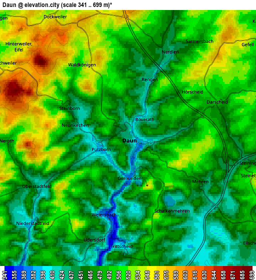 Zoom OUT 2x Daun, Germany elevation map