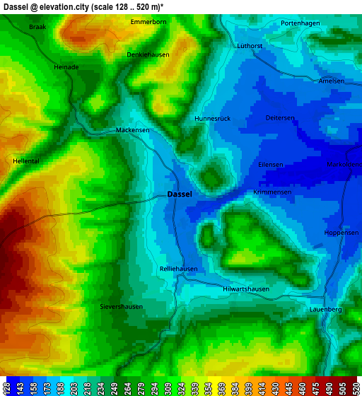 Zoom OUT 2x Dassel, Germany elevation map