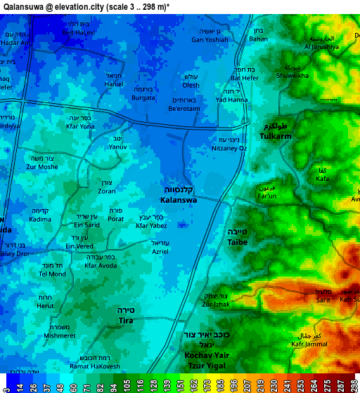 Zoom OUT 2x Qalansuwa, Israel elevation map
