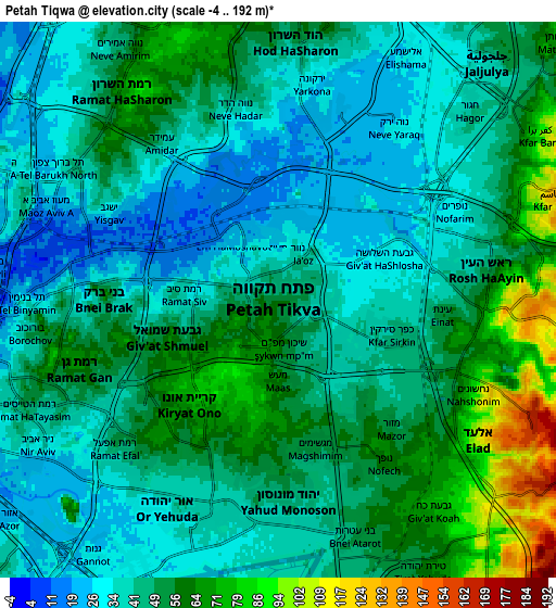 Zoom OUT 2x Petaẖ Tiqwa, Israel elevation map