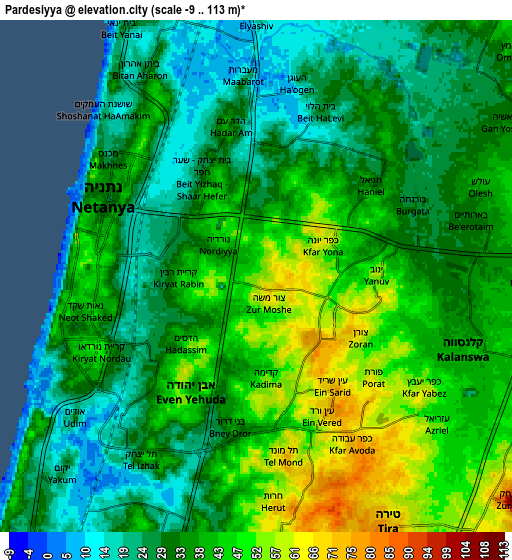 Zoom OUT 2x Pardesiyya, Israel elevation map