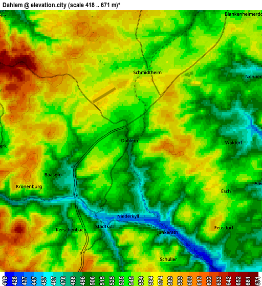 Zoom OUT 2x Dahlem, Germany elevation map