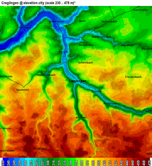 Zoom OUT 2x Creglingen, Germany elevation map