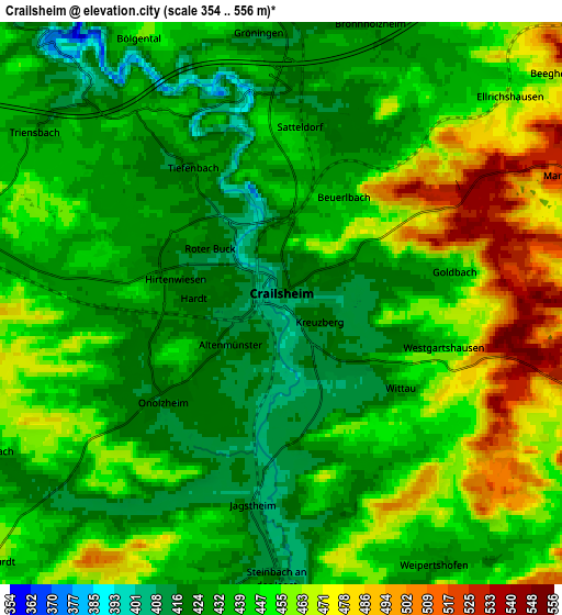 Zoom OUT 2x Crailsheim, Germany elevation map