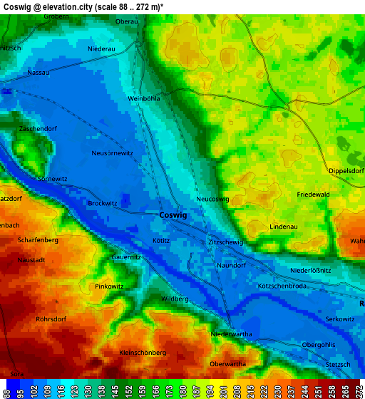 Zoom OUT 2x Coswig, Germany elevation map