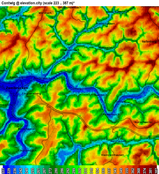 Zoom OUT 2x Contwig, Germany elevation map