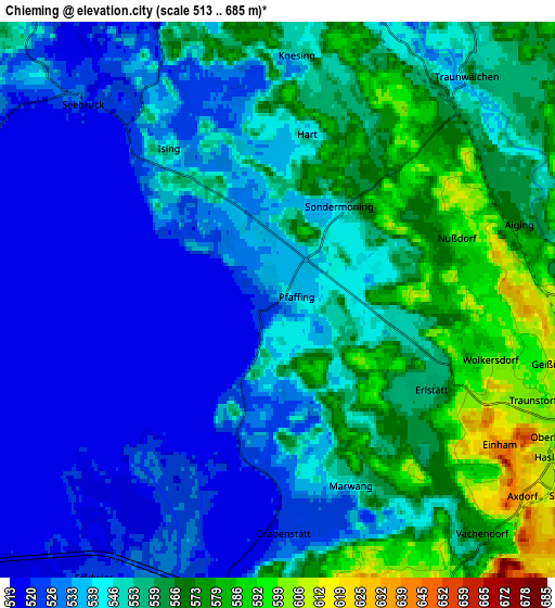 Zoom OUT 2x Chieming, Germany elevation map