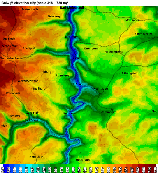 Zoom OUT 2x Calw, Germany elevation map