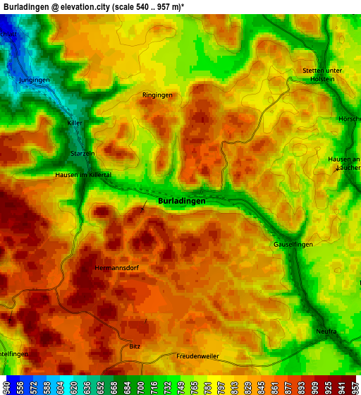 Zoom OUT 2x Burladingen, Germany elevation map