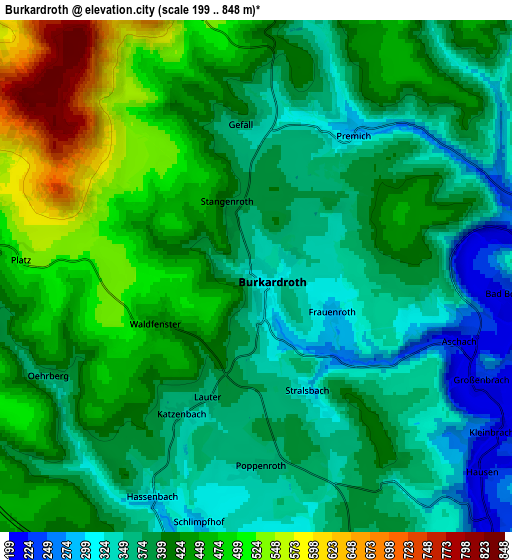 Zoom OUT 2x Burkardroth, Germany elevation map