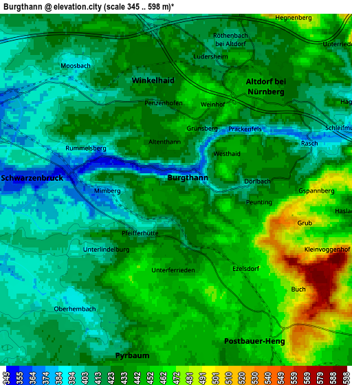 Zoom OUT 2x Burgthann, Germany elevation map