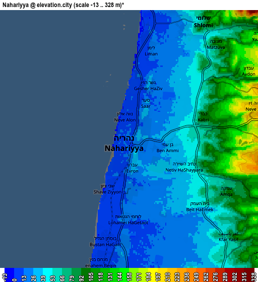 Zoom OUT 2x Nahariyya, Israel elevation map
