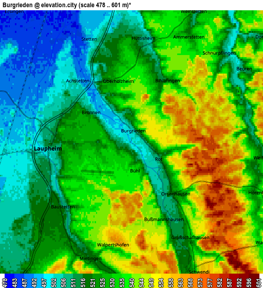 Zoom OUT 2x Burgrieden, Germany elevation map