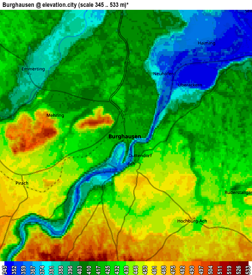 Zoom OUT 2x Burghausen, Germany elevation map