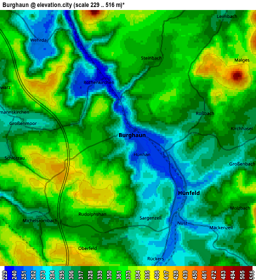 Zoom OUT 2x Burghaun, Germany elevation map